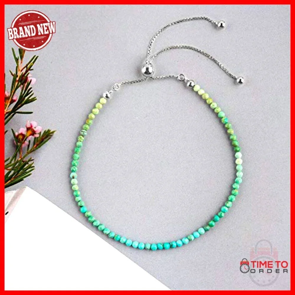 Adjustable Sterling Silver Turquoise Bolo Bracelet, 10 Inch, Gemstone